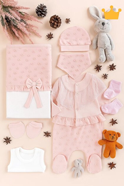 Babyhola Fırfırlı Dantelli Kız Bebek Yenidoğan 8'li Zıbın Seti 0-3