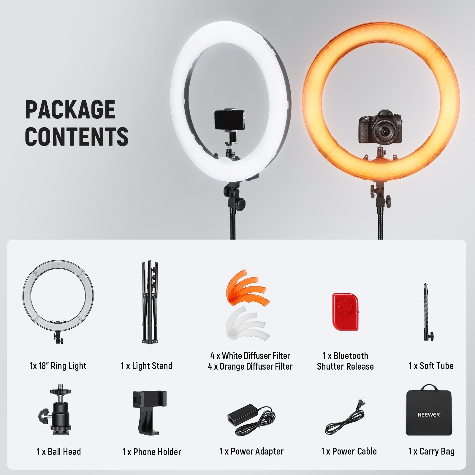 NEEWER RL-18 18 Inch Dimmable LED Ring Light Kit