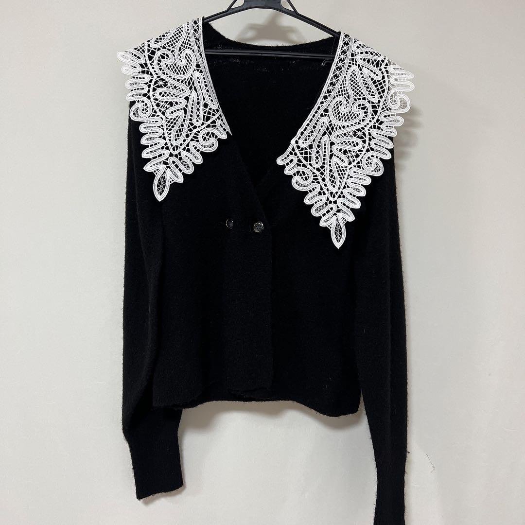 Acka lace collar knit cardigan ブラック lace collar knit cardigan – Acka online store