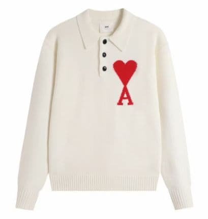 AMI PARIS ホワイト ポロセーター ハート刺繍 AMI PARIS ホワイトリーポロニット ハート刺繍 - メルカリ
