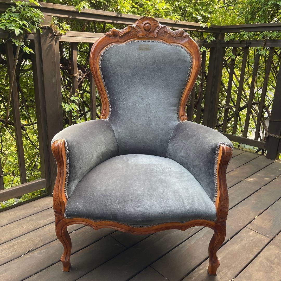 T*p様 アンティーク家具　椅子 英国アンティークの椅子、透かし彫りと象嵌が美しいマホガニー材の