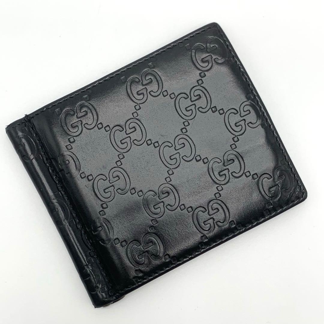 GUCCI シマ GG柄 マネークリップ 二つ折り 財布 レザー 黒　メンズ GUCCI（グッチ） GUCCI SSIMA Bi-Fold Wallet 折りたたみ財布 二つ折り