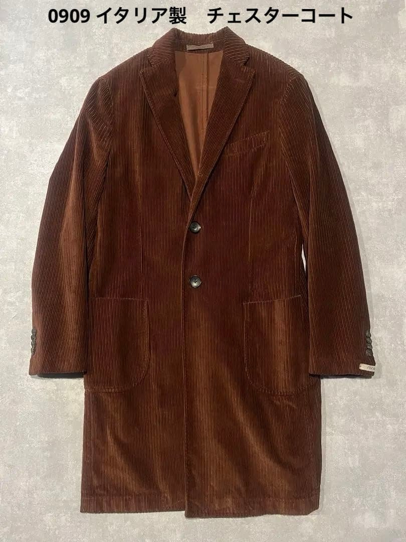 0909 イタリア製　チェスターコート　太畝　コーデュロイ　ブラウン　KYO 別注】TAGLIATORE / PINO LERARIO カセンティーノ ダブルブレスト