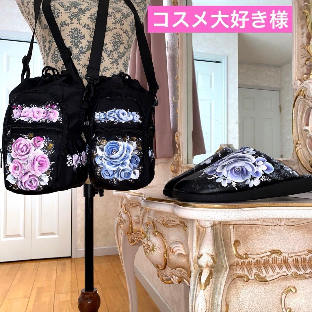 スマホ水筒ショルダー　サンダル　薔薇　手描き　トールペイント ♡軽くて便利！手描きの薔薇のスマホショルダー#スマホポシェット